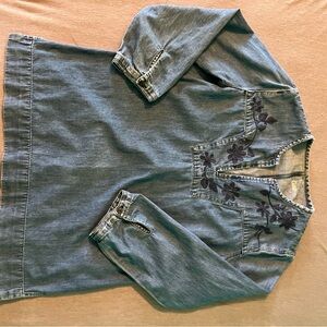 GAP Blue Denim Top with Black Floral Detail